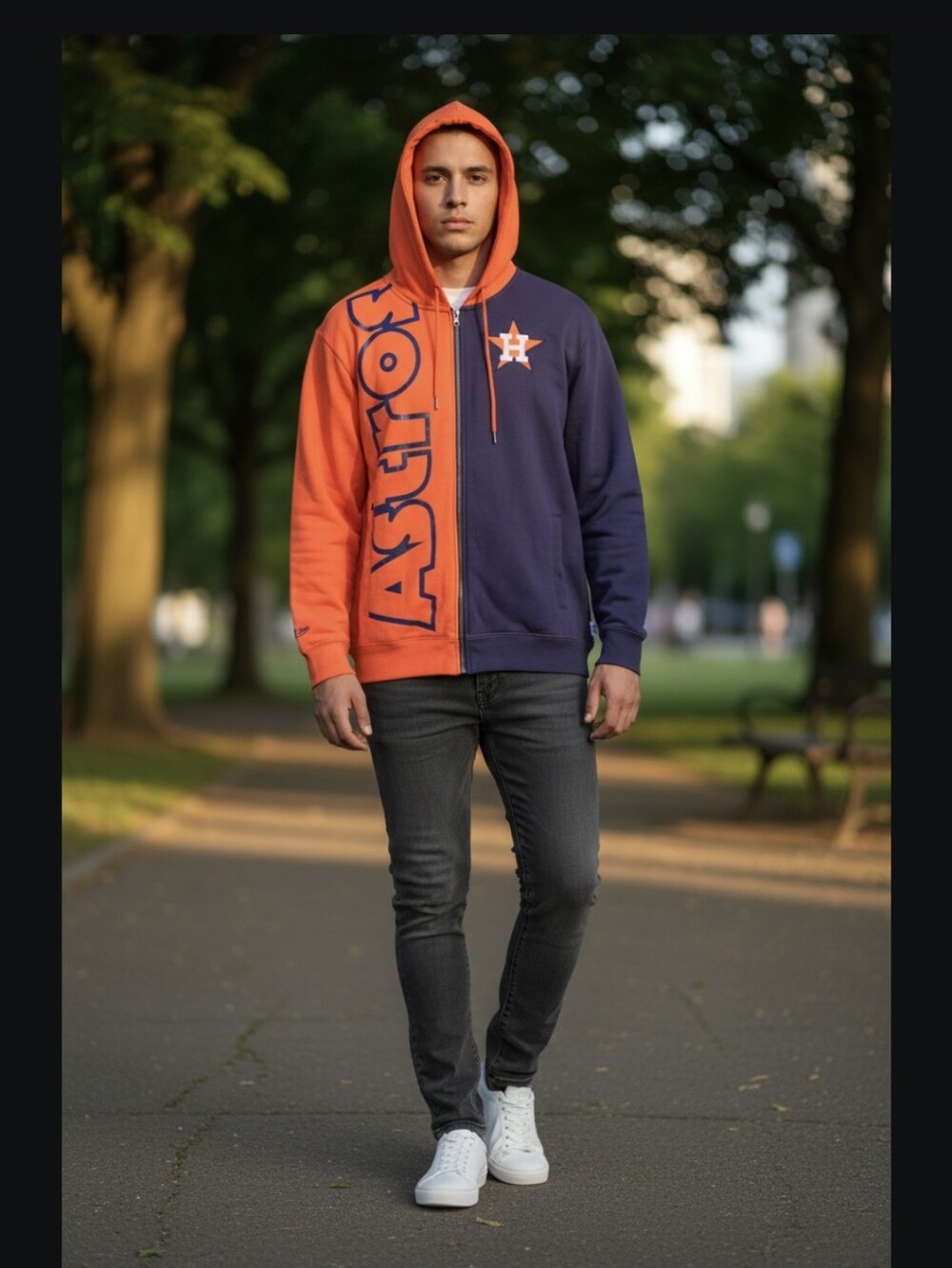 Houston Astros Split-Color Men's Hoodie Jacket - Orange & Navy